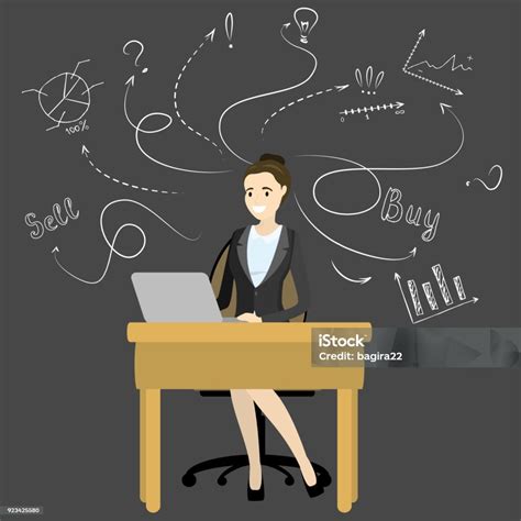 Cartoon Business Woman Or Office Manager Working On Laptop Stock Illustration Download Image