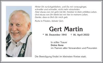 Traueranzeigen Von Gert Martin Augsburger Allgemeine Zeitung