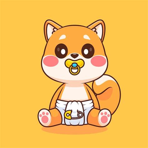 Free Vector Cute Shiba Inu Dog Baby Wearing Pacifier And Diaper