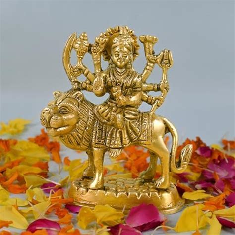 ARTVARKO Brass Durga Maa Sherawali MATA Devi Goddess Sitting On Lion