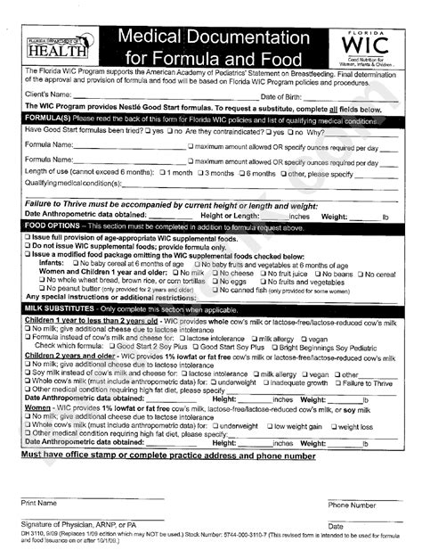 Dh Medical Documentation For Formula And Food Florida Wic