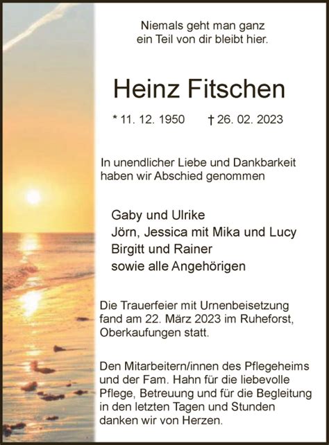 Traueranzeigen Von Heinz Fitschen Trauer HNA De