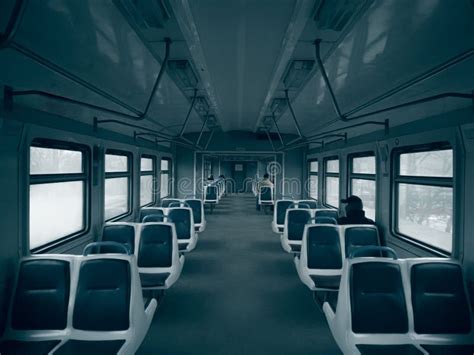 Dark Empty Cabin Of A Passenger Train Car With Seats Stock Image