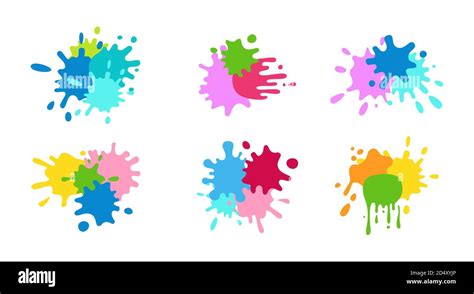 Group paint splash shape colorful set. Round ink flat splatter ...