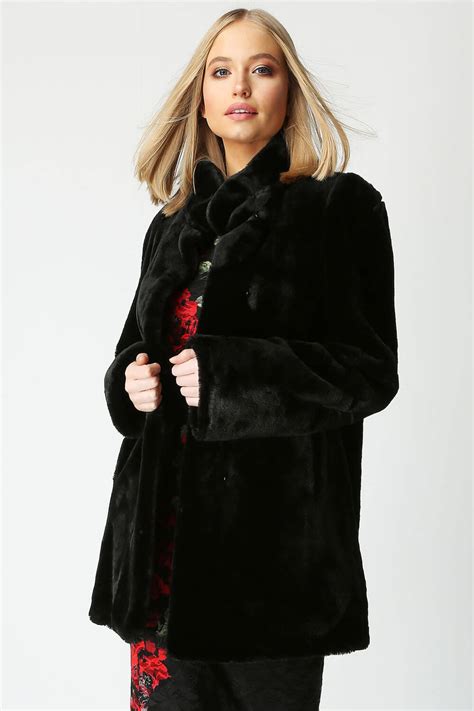 Faux Fur Swing Coat In Black Roman Originals UK