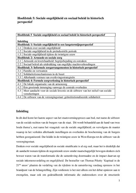 Cursus Hoofdstuk Sociale Ongelijkheid En Sociaal Beleid Dit Wordt