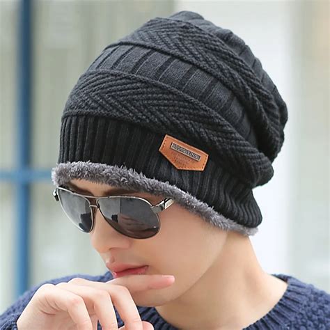 Boys Men Winter Hat Knit Scarf Cap Winter Hats For Men Caps Warm Fur