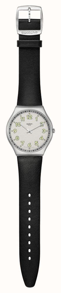 Swatch Black Hepcat Mm White Dial Black Leather Strap Ss S