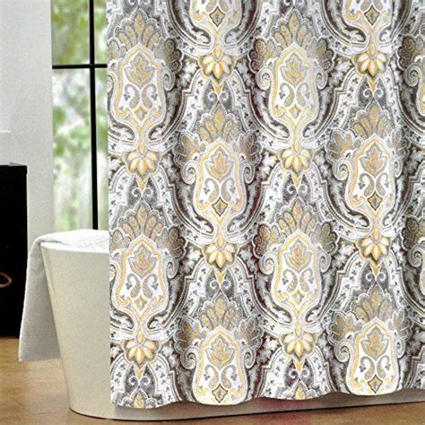 Tahari Luxury Cotton Blend Shower Curtain Yellow Gray Paisley On White