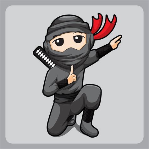 Lindo Ninja De Dibujos Animados Atacando Con Espada Vector Premium