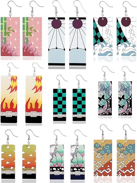 Pairs Demon Slayer Earrings For Women Tanjiro Hanafuda Cosplay