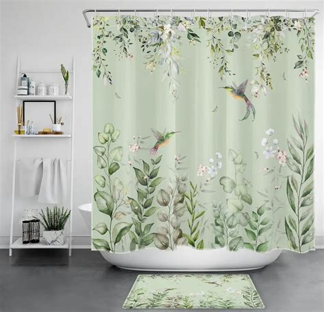 Hummingbird And Floral Shower Curtain Vibrant Green And Blue Bathroom