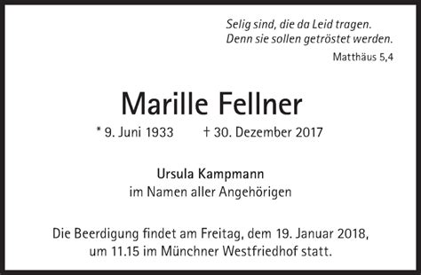 Traueranzeigen Von Marille Fellner SZ Gedenken De