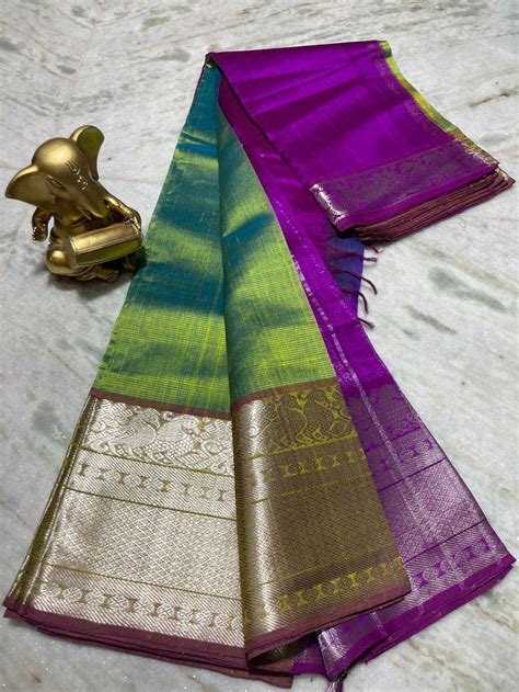 Mangalagiri Pure Pattu By Cotton Kanchi Border Plain Pattu Sarees