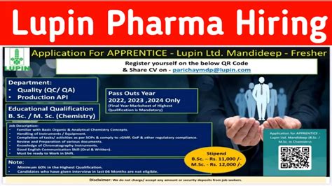 Lupin Pharma Ltd Jobs In Mandideep 2024 Jobs In Bhopal