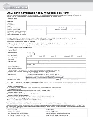 Fillable Online Anz Bank Advantage Account Application Form Fax Email