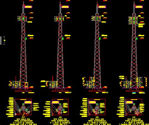 Torre Telecomunicaciones Autosoportada Con Equipo En Autocad Librer A Cad