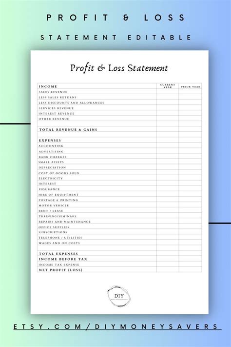 Editable Profit Loss Statement P And L P And L Statement Profit Loss P