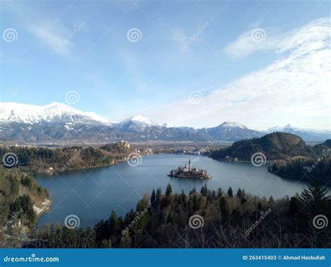 A Beautiful Scenery of Bled Lake and Bled Island from the Top of the Hill. Stock Image - Image ...