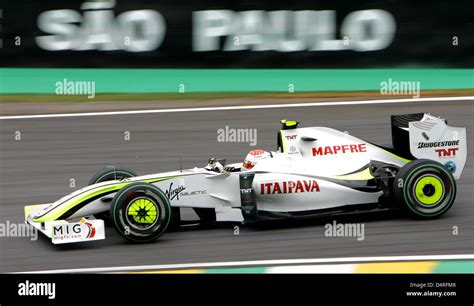 Brazilian Formula One Driver Rubens Barrichello Of Brawn Gp Races His