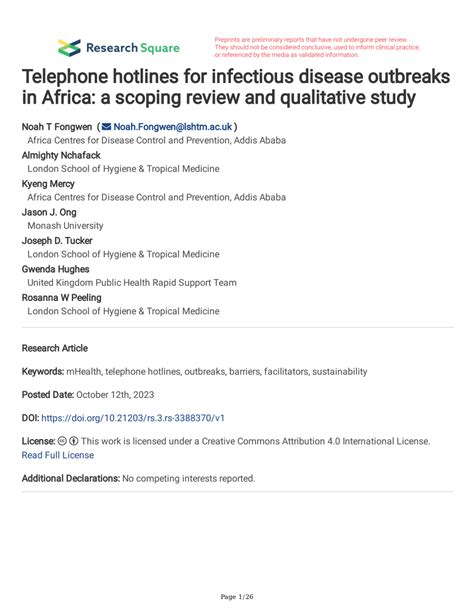 Pdf Telephone Hotlines For Infectious Disease Outbreaks In Africa A