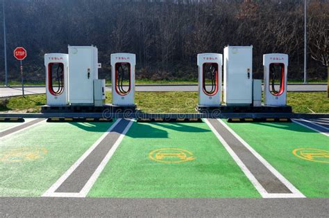 Tesla Supercharger Station At The Harris Ranch In California Editorial