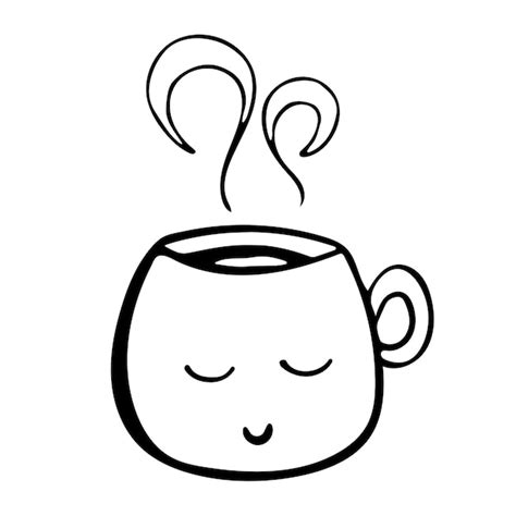 Premium Vector Cute Hot Tea Or Coffee Cup With Smile Face Vector Doodle Hand Drawn Line