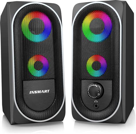 INSMART Computer Speakers, 2.0 Stereo Volume Control with RGB Light USB Powered Gaming Speakers ...