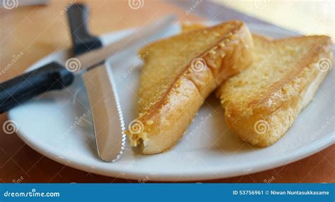 Two Slices Of Baked Bread On Plate Stock Image Image Of Italian