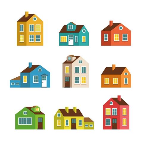 Casas de dibujos animados planas pequeñas y grandes Conjunto vectorial