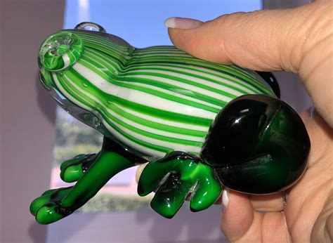 Vintage Murano Glass Frog Emerald Green Glass Striped Frog Etsy