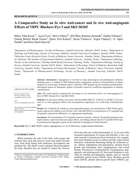 PDF A Comparative Study On In Vitro Anti Cancer And In Vivo Anti