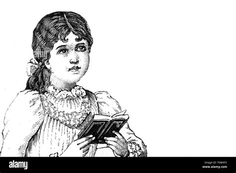 Girl reading a book - Vintage Engraved Illustration, 1894 Stock Photo - Alamy