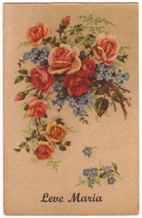 French Postcard Bouquet Of Roses And Forget Me Not Unused Etsy