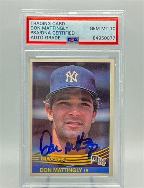 Don Mattingly Signed 1984 Donruss Rookie Rc Card Auto 10 PSA DNA