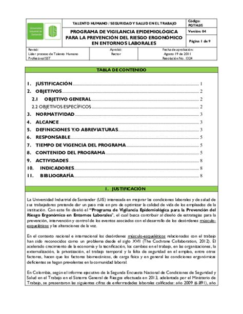 Pdf Programa De Vigilancia EpidemiolÓgica Para La PrevenciÓn Del