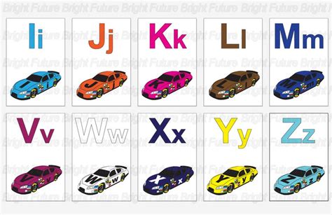 ABC Race Car Flashcards Download. Colorful Race Cars With the Letters ...