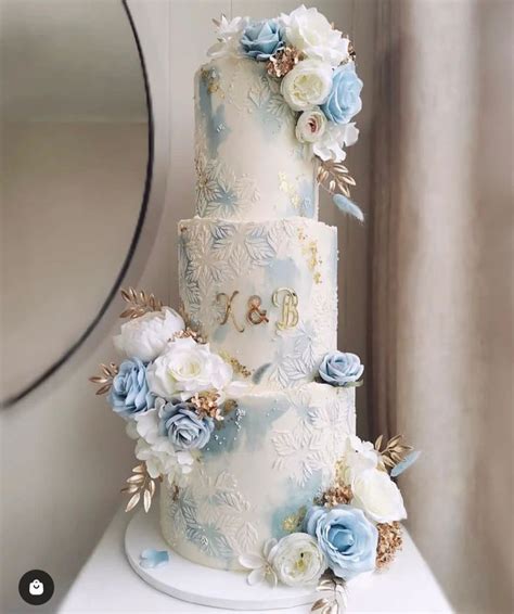 Blue And White Spring Wedding Cake