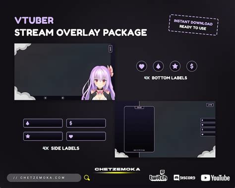 Vtuber Stream Overlay Purple Vtuber Overlay Celestial Stream Package