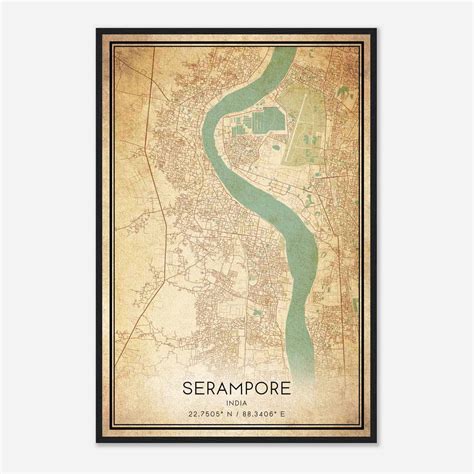 Vintage Serampore India Map Poster, Serampore City Road Wall Art Print - Custom Maps & Posters