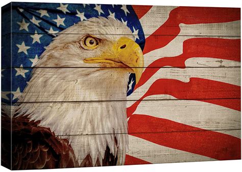 Wall Canvas Print Wall Art Bald Eagle American Flag Stars Stripes