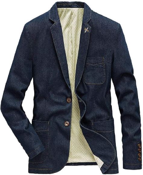 Cerobit Men Denim Suit Jacket Single Breasted Pockets Blue Casual