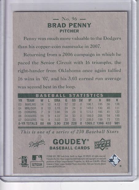 Upper Deck Goudey Brad Penny Los Angeles Dodgers Nm Ebay