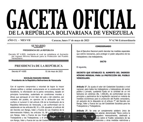 Gaceta Oficial Extraordinaria N 6 746 Decreto Oficial De Sueldo