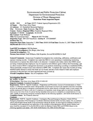 Fillable Online Cwwg Blue Grass Depot Hazardous Waste Inspection Report