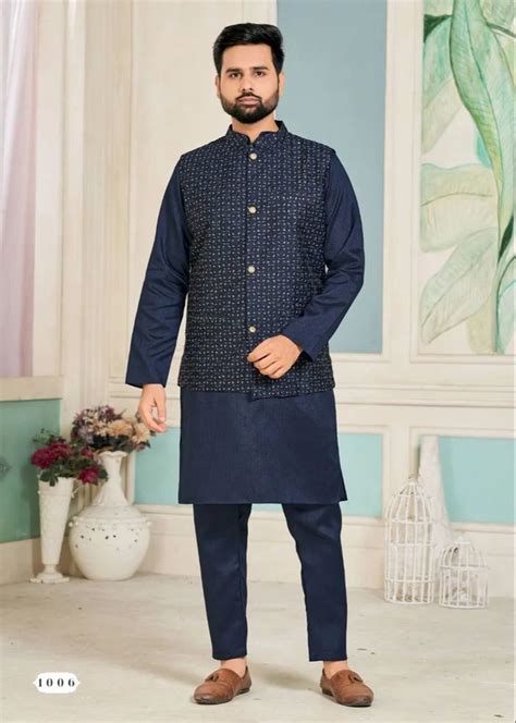 Heavy Banglori Silk Embroidered Wedding Wear Kurta Pajama With Koti