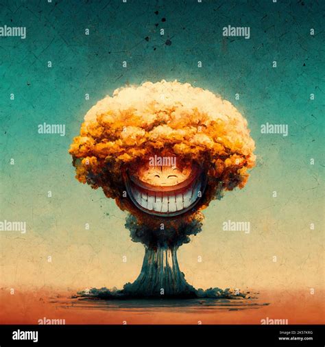 intelligent smiling atomic bomb cartoon style vignette illustration ...