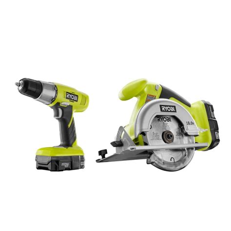 Ryobi 18v One Lithium Ion Cordless Drill Driver And Circular Saw Kit With 2 Batteries The