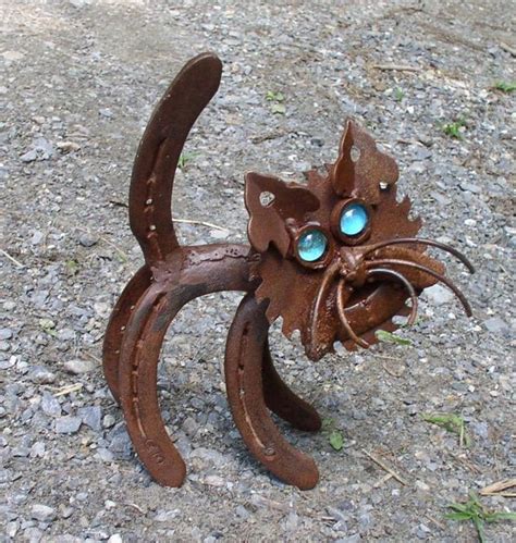 Cat Sculpture Metal Cat Horseshoe Decor Horseshoe Art Cat T Cat