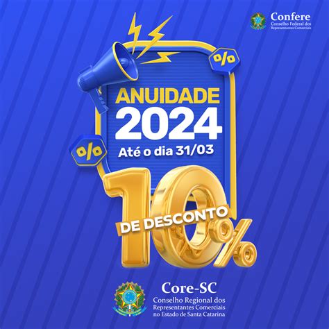 Core SC ANUIDADE 2024 desconto de 10 para pagamento até 31 03